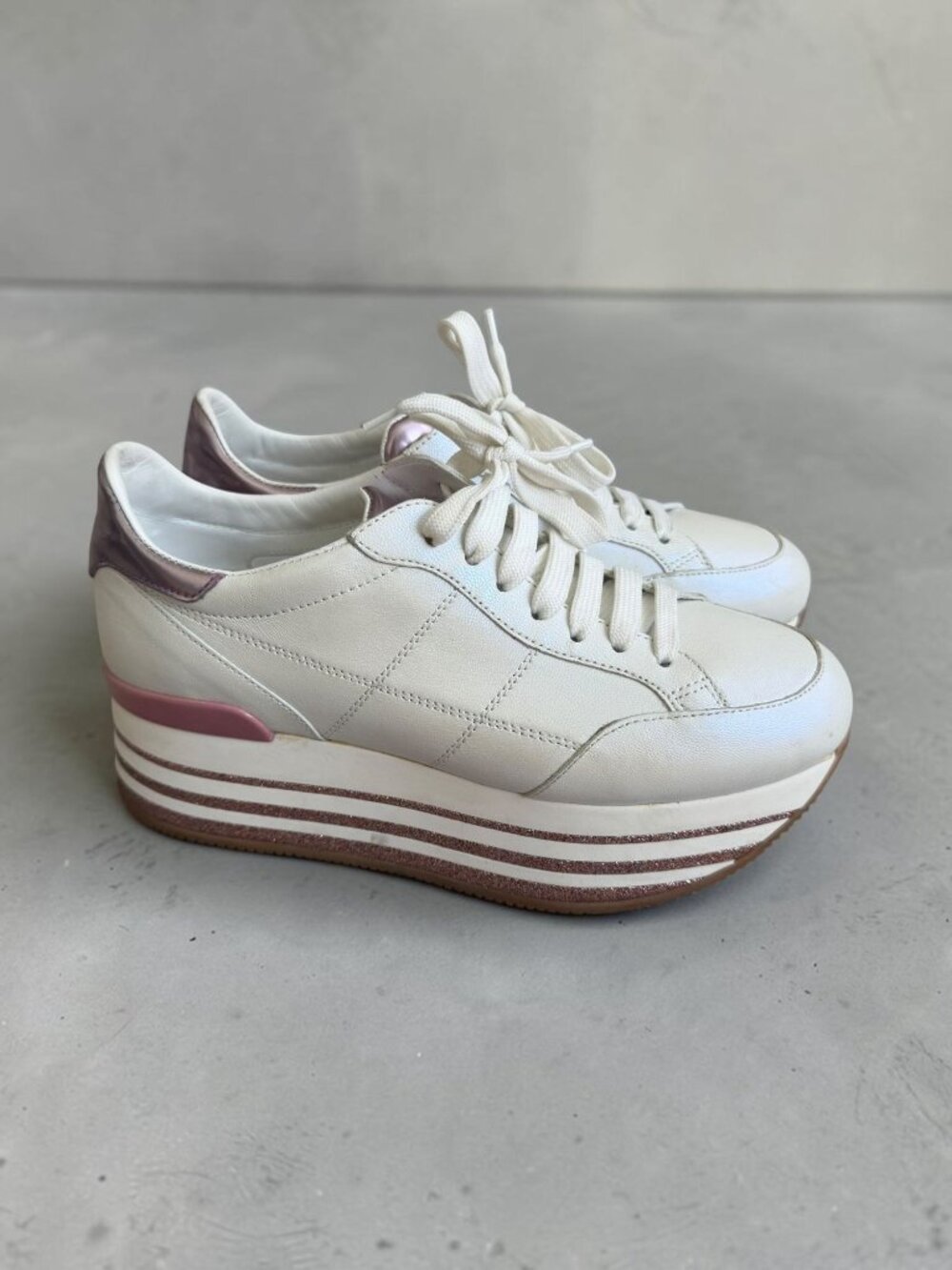 HOGAN Women’s H349 White Leather Platform Sneakers Size 38 / US 8